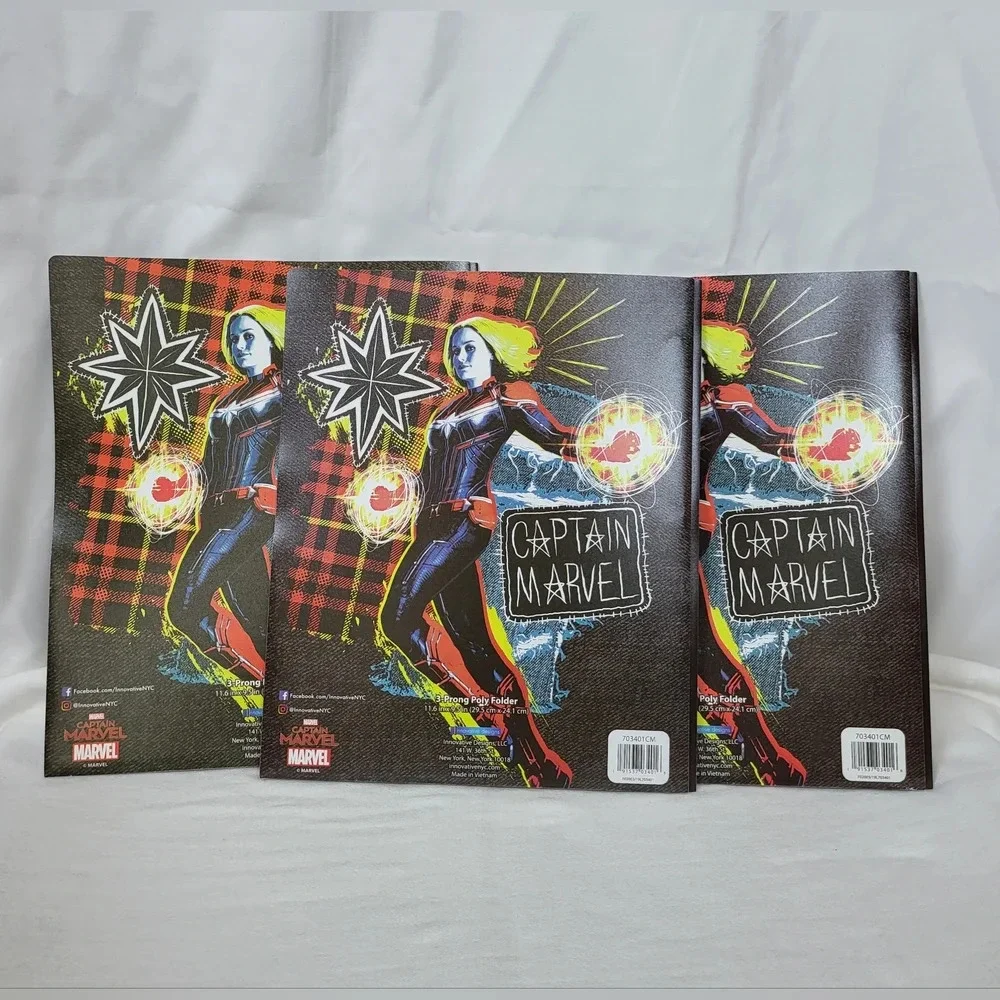 Marvel 3pcs. Captain Marvel 3 Prong 2‎ Pocket Poly Folders